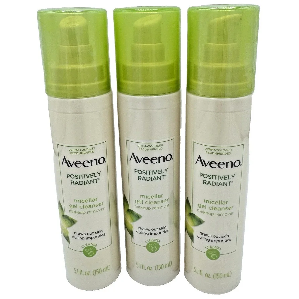 3 Pack Aveeno Positively Radiant Micellar Gel Cleanser Makeup Remover 5.1oz NOS